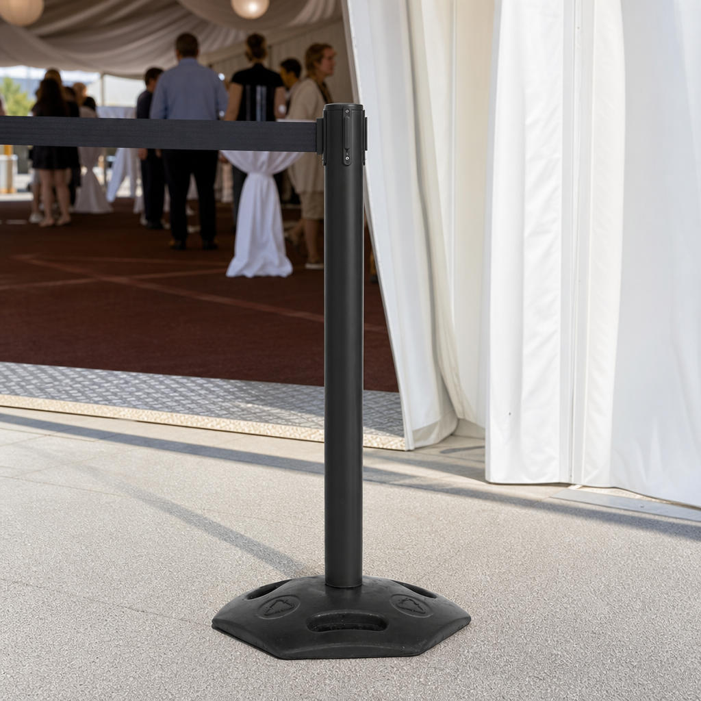 Outdoor Belt Barrier System with Durable Rubber Base 4.9m x 50mm for Events & Work Zones