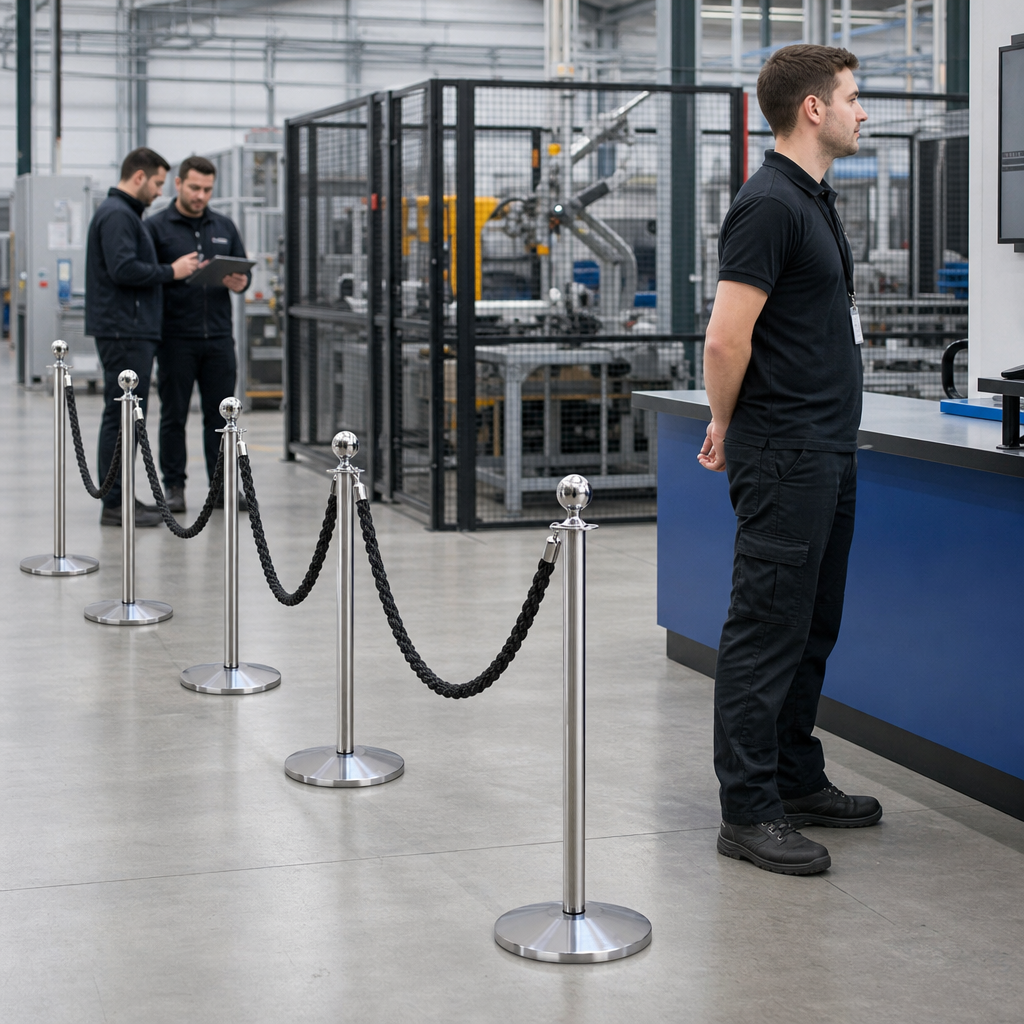 Silver Rope Barrier Set with Black Ropes for Event Management (Pack of 8)