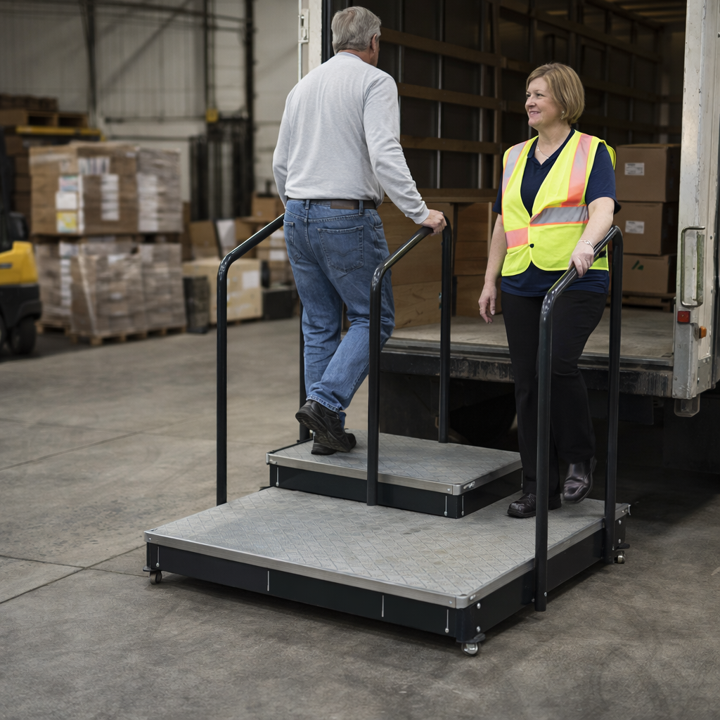 Adjustable Half Step with Handrail – Heavy Duty – Mobility Aid