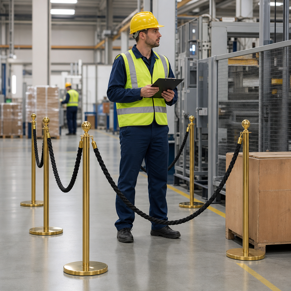 Brass Rope Barrier Set with Black Ropes for Event Management (Pack of 4)