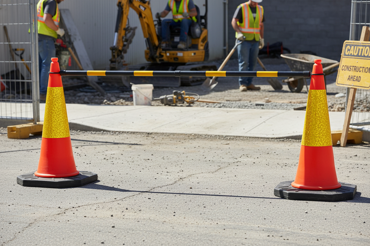 Premium Traffic Cone Package with 6 Cones and 5 Telescopic Cone Bars for Effective Barrier Creation