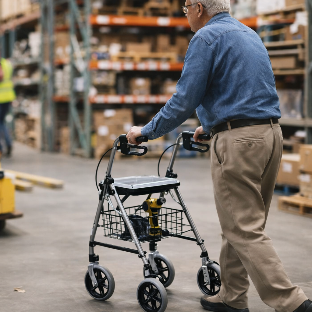 Steel Folding Rollator – White – Adjustable Handle – Mobility Aid