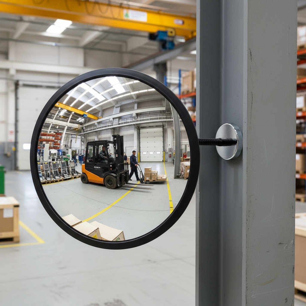 Premium Magnetic Mounting Convex Safety Mirror - Shock-Proof Acrylic, Flexible Arm for Indoor... - side view | Barriers Co