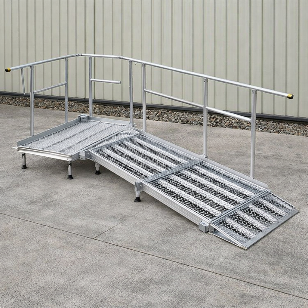 Aluminium Modular Ramp Kit – 900mm x 2500mm – Handrails & Platform – Wheelchair Access