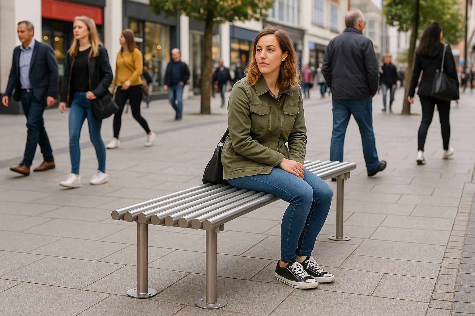 1000mm ModuForge Leaning Perch Bench – Durable Steel, Urban Seating for Transit Zones & Public Areas 1