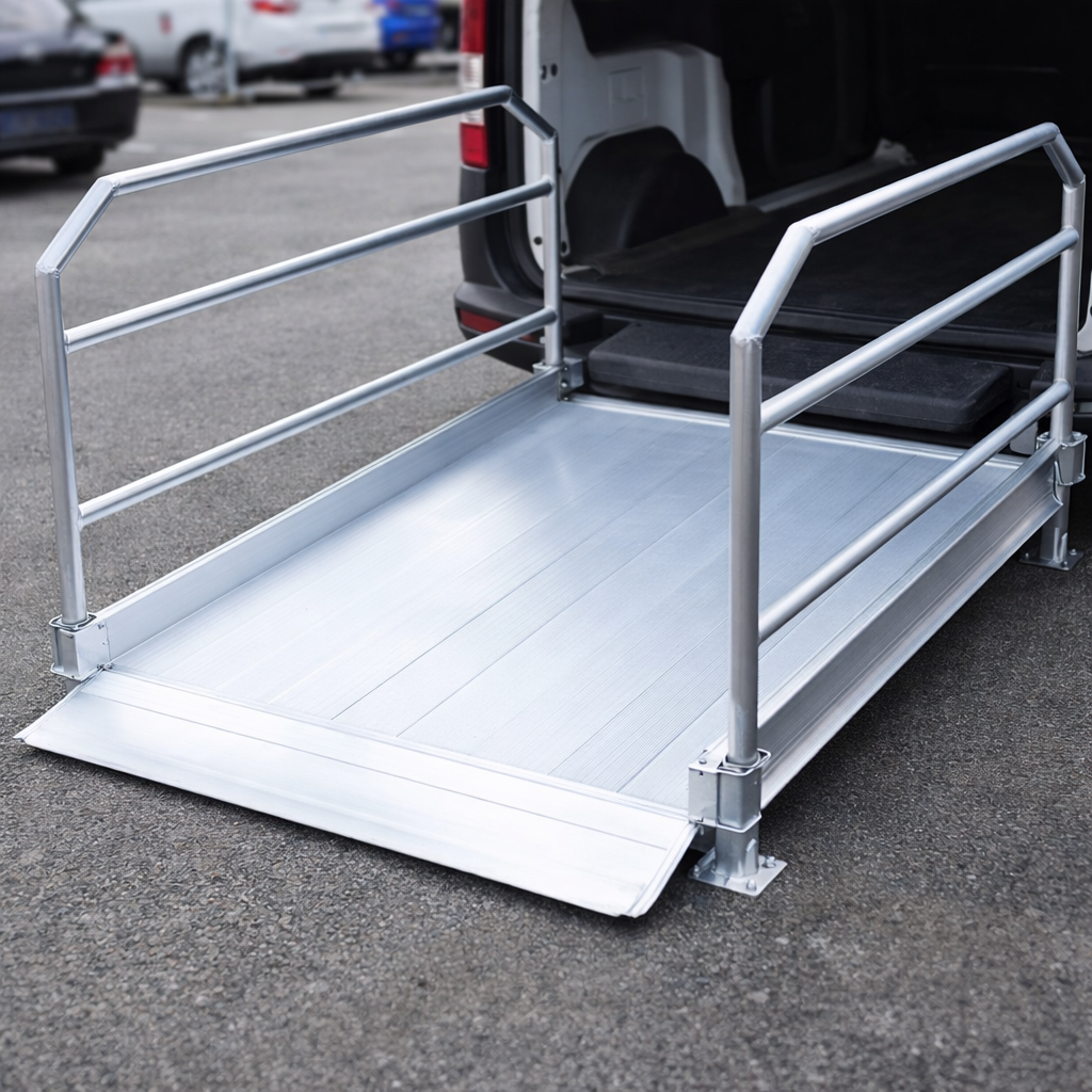 Vehicle Accessible Ramps – 990mm Long x 1250mm Wide – Handrails – Commercial Use