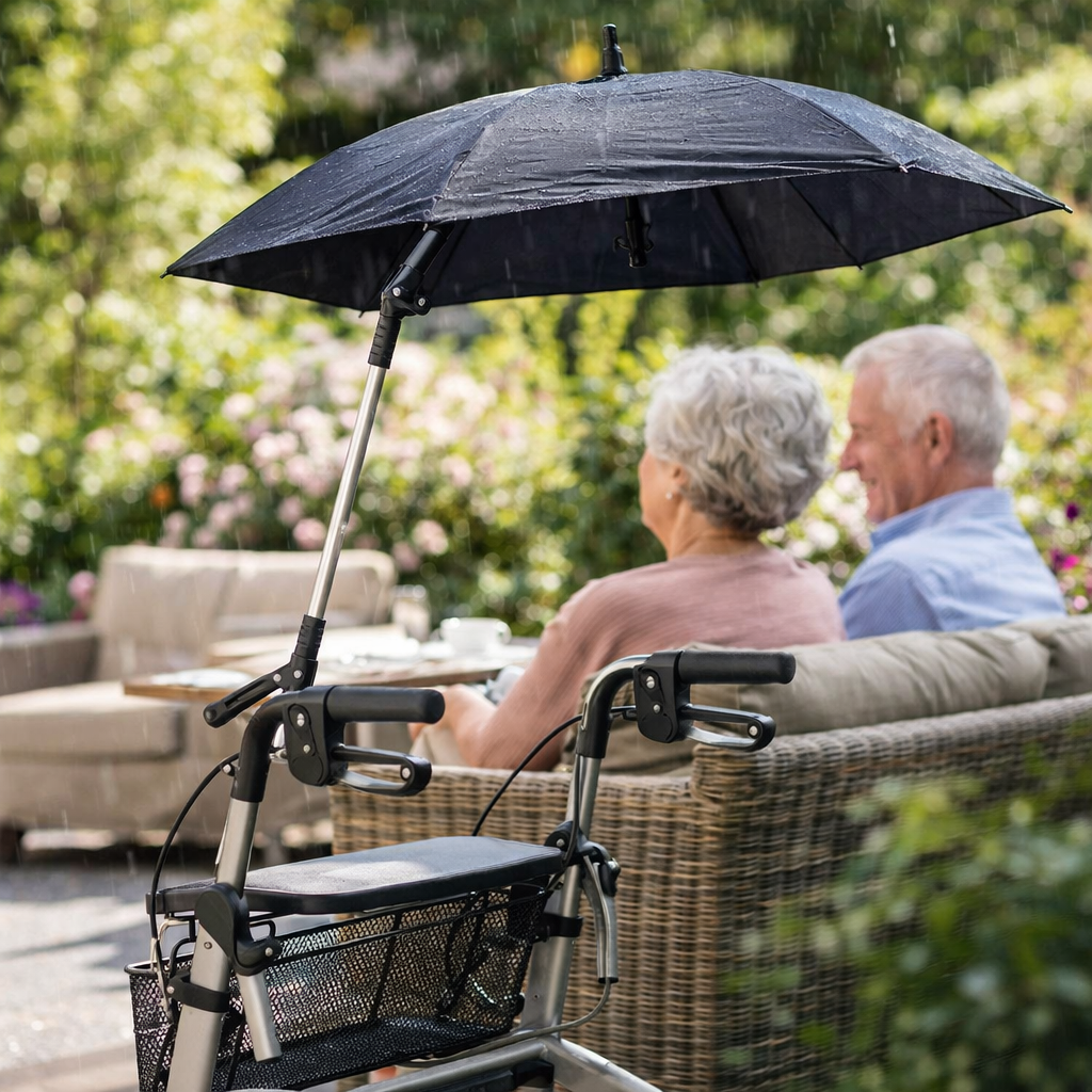Rollator Umbrella – Black – Adjustable Design – Mobility Aid
