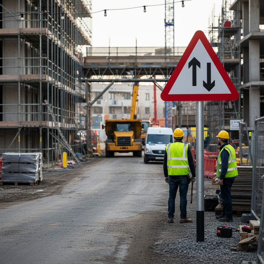 Professional Two Way Traffic Post Mounted Sign 450mm to 1500mm for Road Safety - High-Quality Professional Grade for Industrial and Commercial Appl...