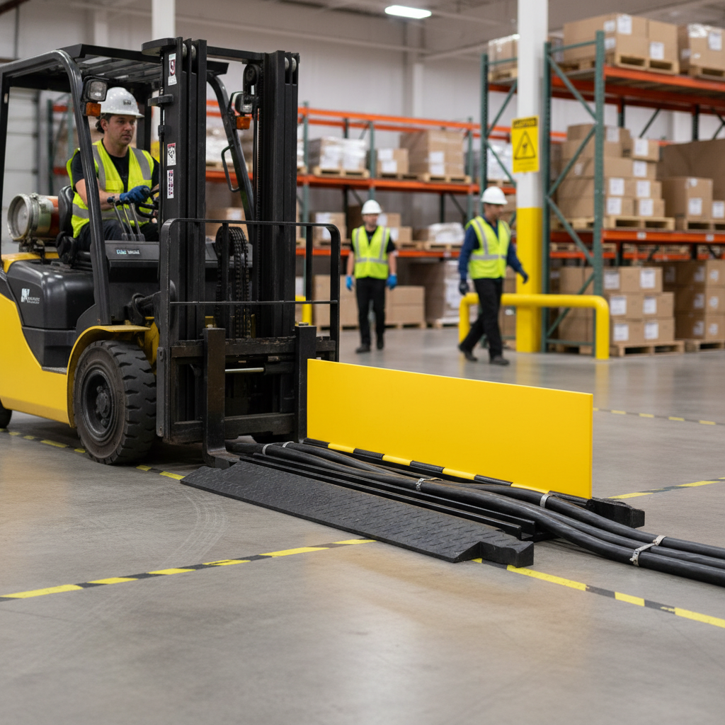 Heavy Duty 5 Channel Cable Protector Ramp with Durable Non-Reactive Plastic and High Visibility Design for Safety