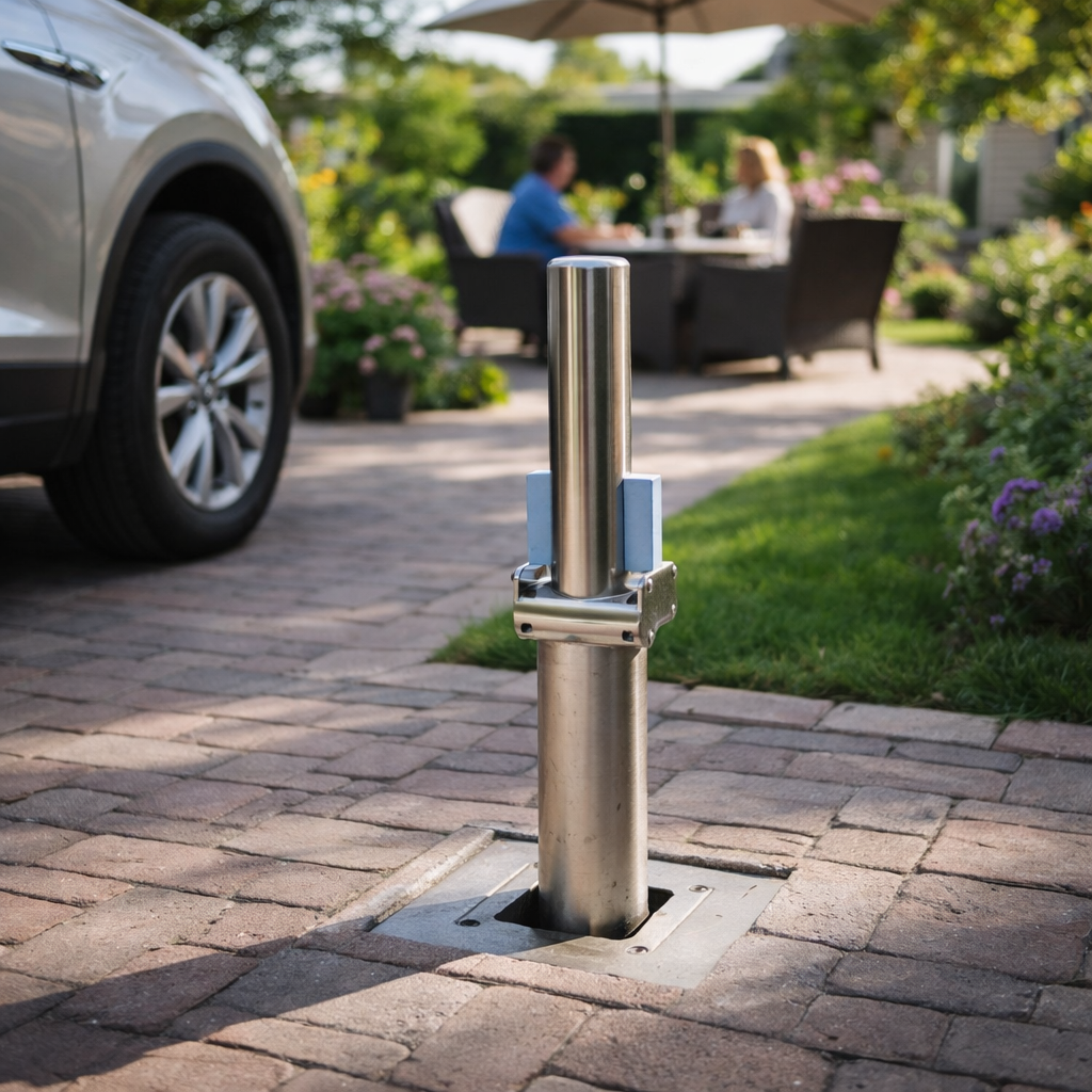Retractable Bollard – Silver – Stainless Steel – Commercial Use