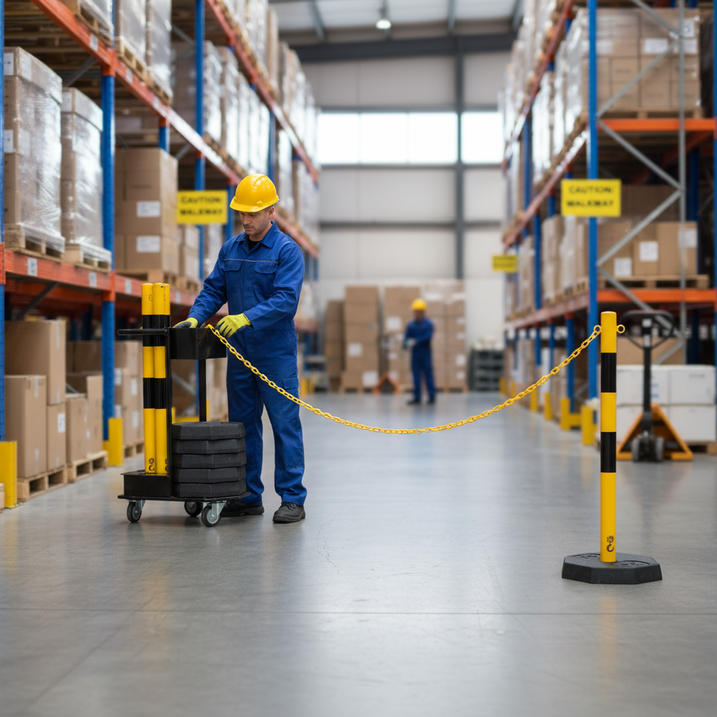 Premium Post & Chain Barrier Kit with Trolley - Complete Set with Stanchions, Bases and 25m Chain for Easy Area Cordon