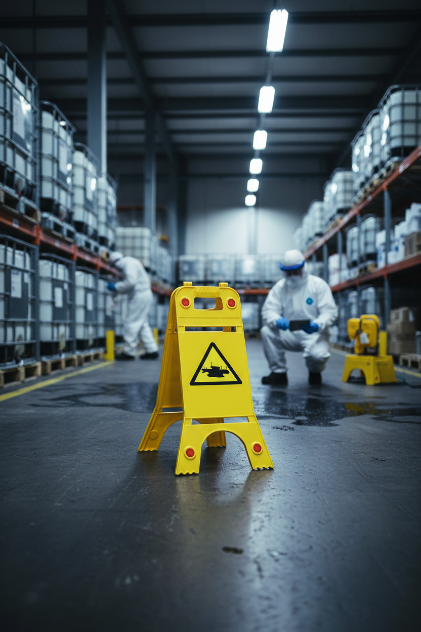 Premium Heavy Duty Floor Standing Sign for Chemical Spill Warning - Durable PP Material, Double-Sided with Reflectors for Enhanced Visibility