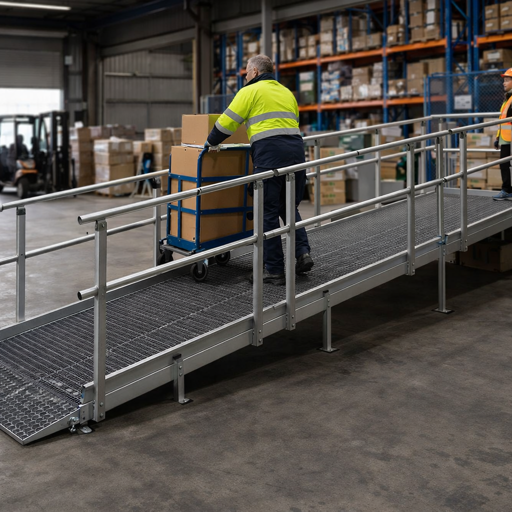Modular Ramp Kit with Platform – 1500mm x 8400mm – Double Height Handrails – Wheelchair Access