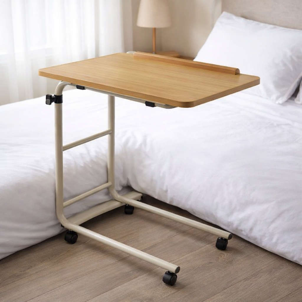Adjustable Over Bed Table – White – Steel Frame – Indoor Use