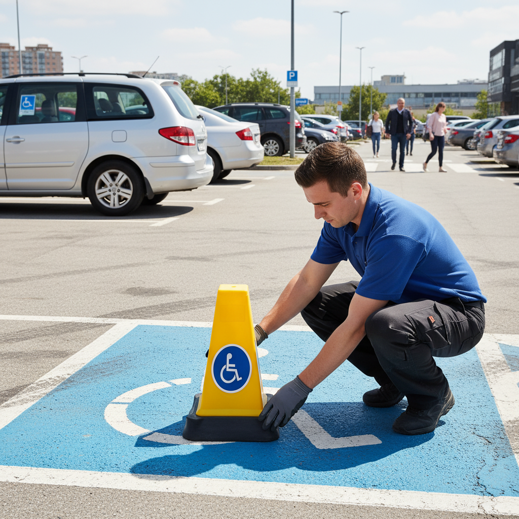 Professional Heavy Duty Disabled Parking Cone with Low Centre of Gravity for Temporary Event... - side view | Barriers Co