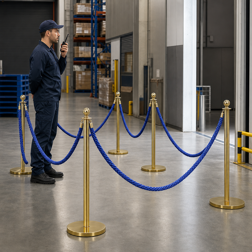 Brass Rope Barrier Set with Blue Ropes for Event Management (Pack of 8)