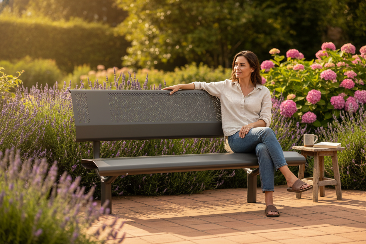 Heavy Duty Full-Metal Oslo Bench with Perforated Steel Design for Public Spaces - High-Quality Professional... | Barriers Co