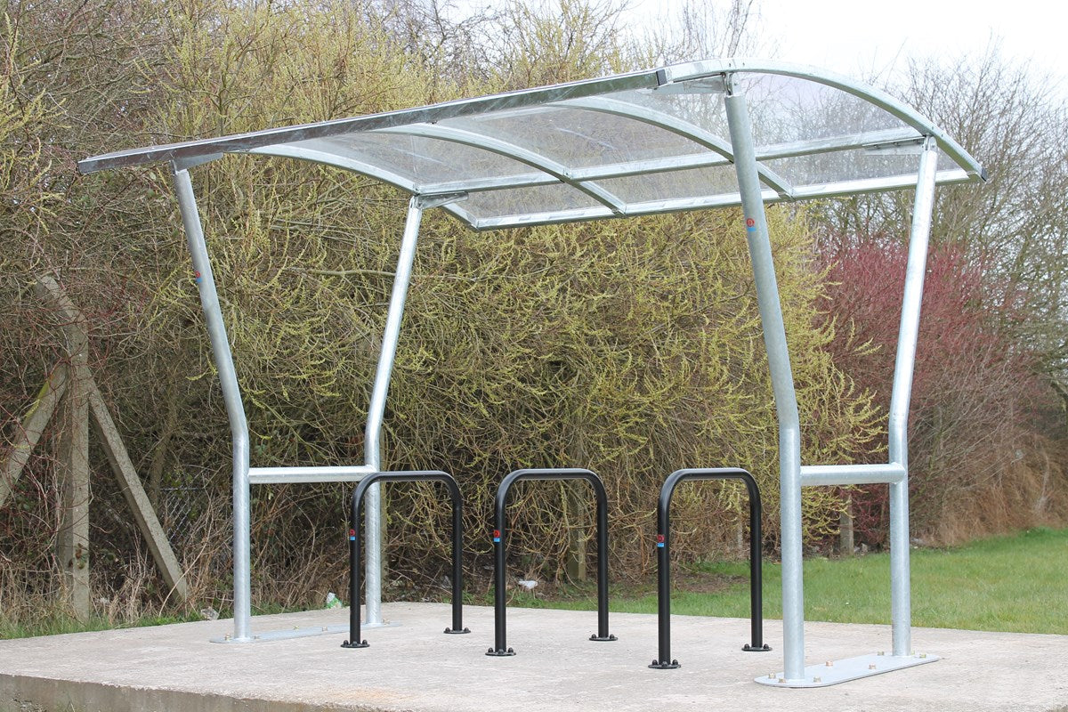 Harbledown Cycle Shelter – Galvanised Steel Frame with Clear UV-Stabilised PETG Roof (Canterbury Style)