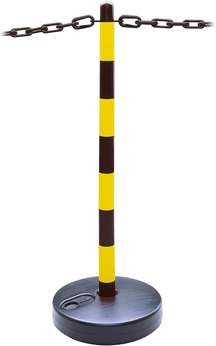 High-Visibility Yellow & Black Chain Post – Fillable Round Base (870 mm)