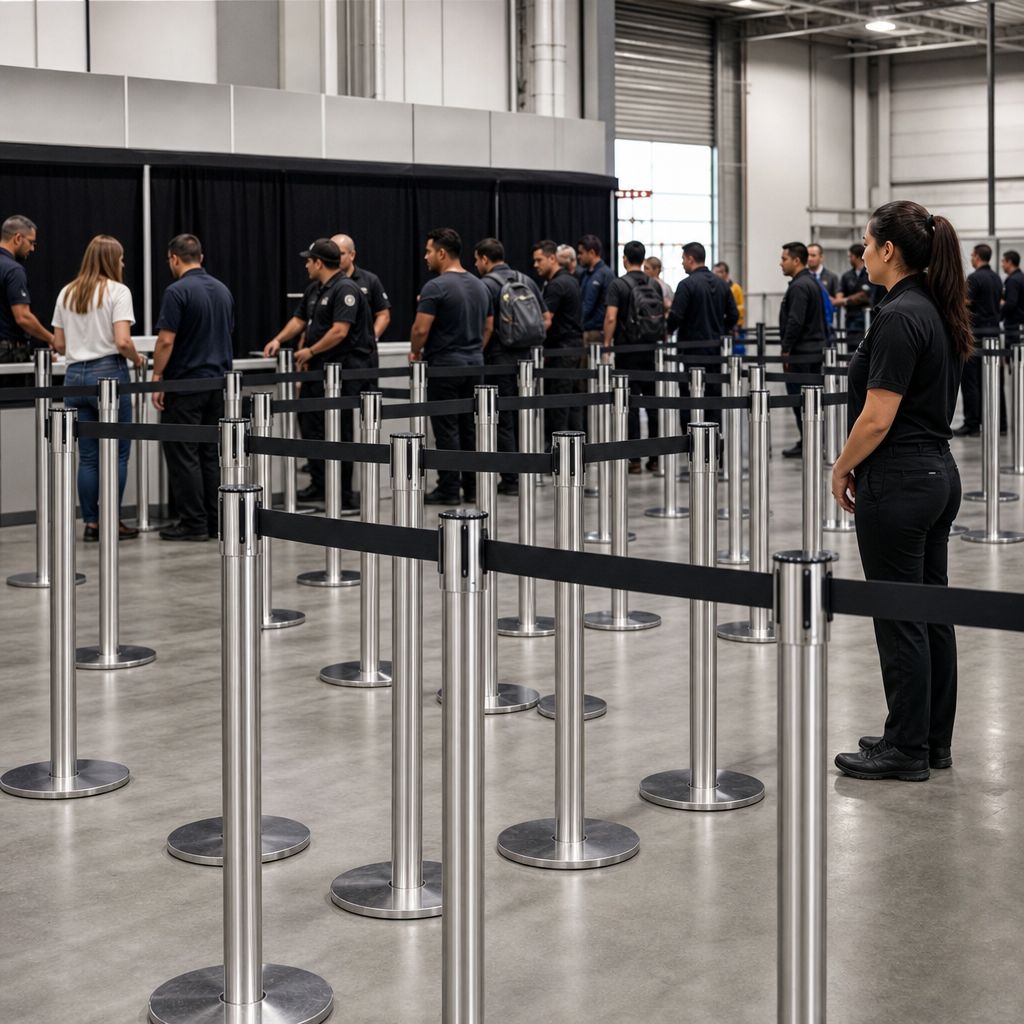Belt Stanchion Set with Retractable Black Belt for Event Management (Pack of 30)