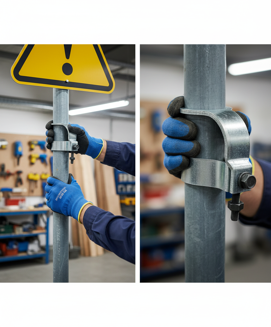 Premium Traffic Sign Mounting Bracket Ø 60mm - Heavy Duty 2-Pack for Secure Sign Installation