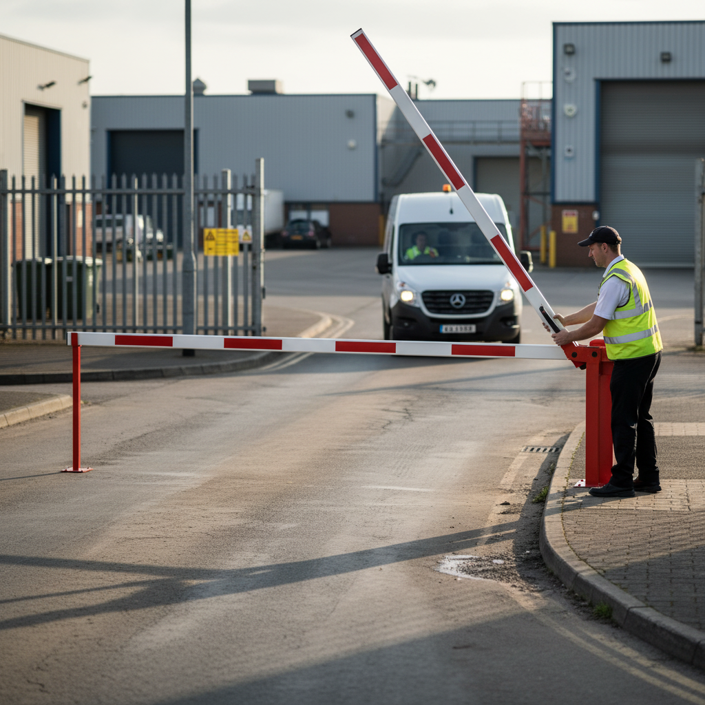 Premium Gas-Assisted Manual Boom Barrier with Reflective Strips and Easy Installation - side view | Barriers Co
