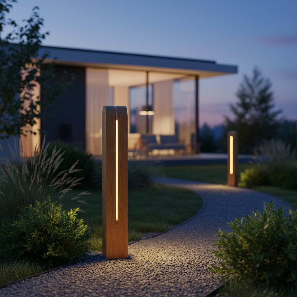Premium Wooden Lighting Bollard with LED Strips for Warm Glow and Eco-Friendly Design