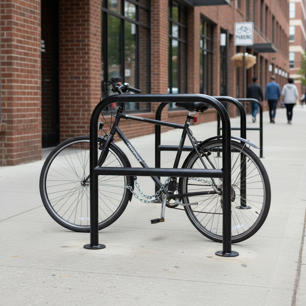 Premium Heavy Duty Bike Stand with Black Powder-Coated Finish for Secure Parking Solutions - side view | Barriers Co
