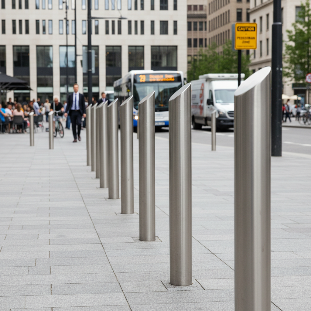 Premium Mitre Top Stainless Steel Bollard 1000mm - Durable and Elegant Design for Vehicle Management