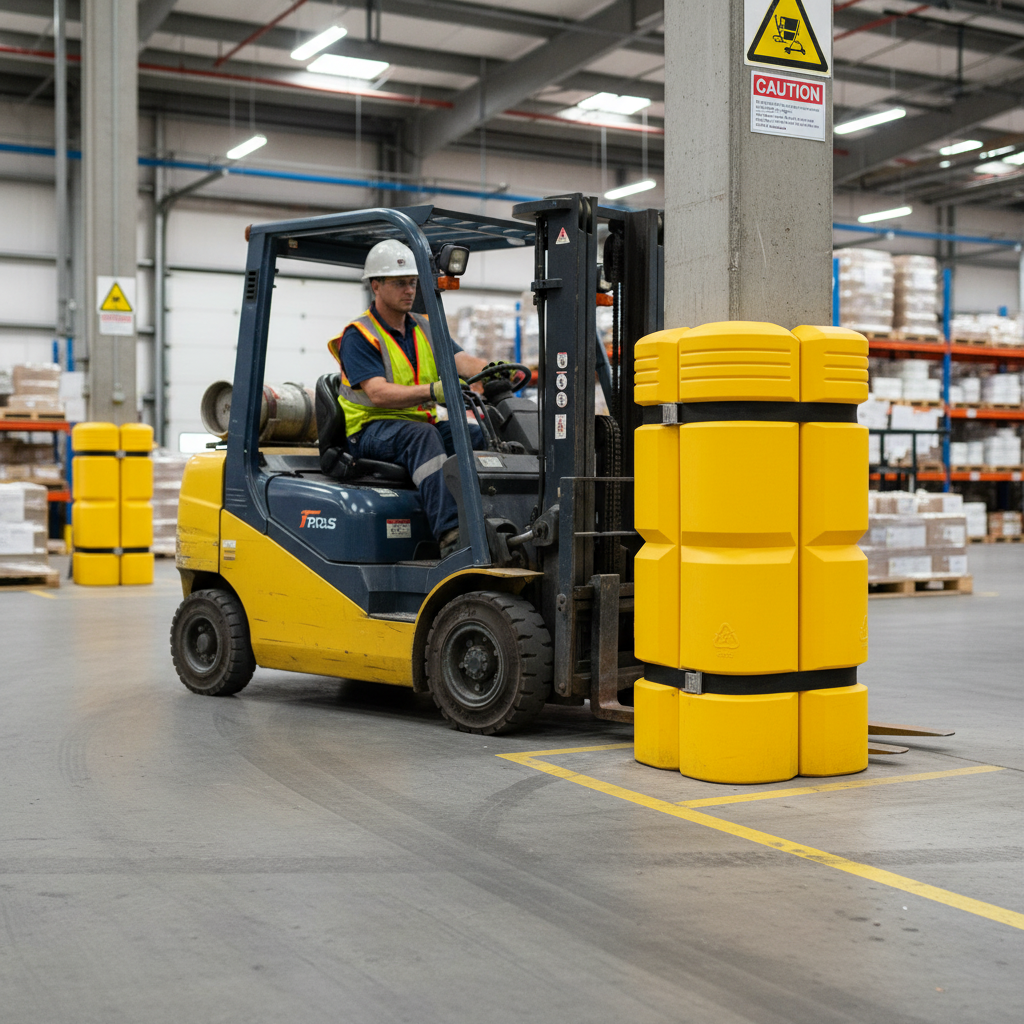 Premium Heavy Duty Plastic Traffic-Line Column Protector for Warehouse Safety - Adjustable for 200-500mm Columns - Detail Vie
