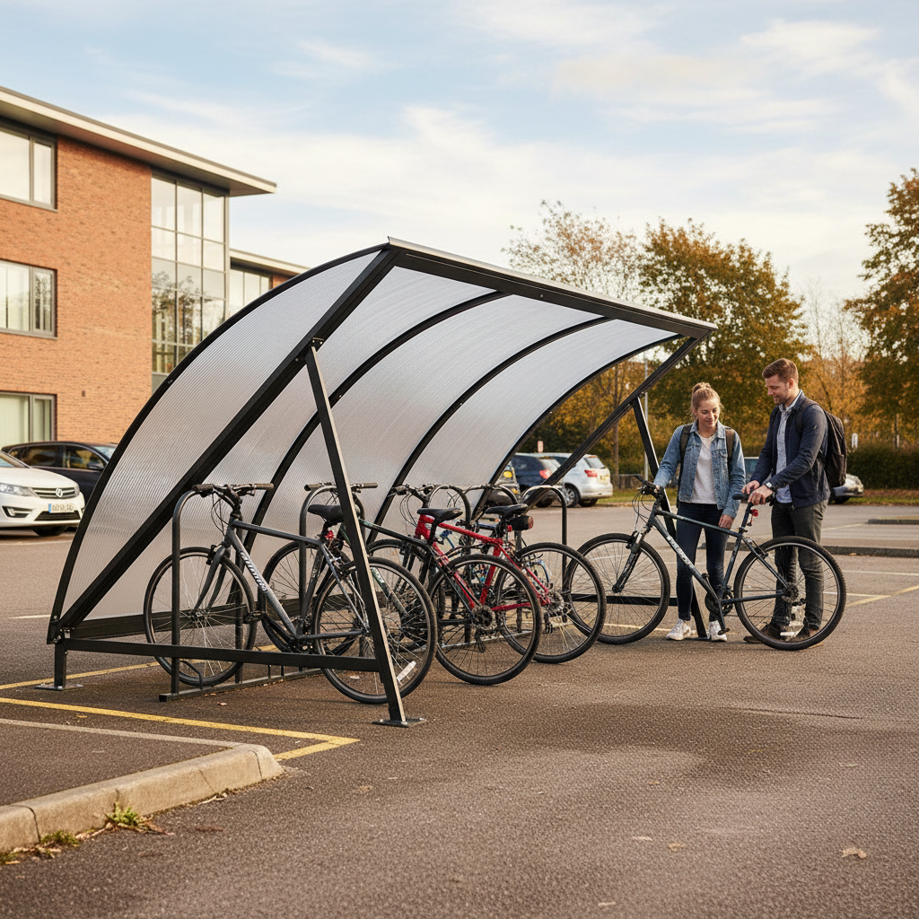Premium Moonshape Bike Shelter Extension Unit with Optional Internal Bike Rack for 6 Cycles and... | Barriers Co
