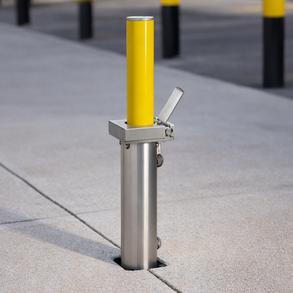 Retractable Bollard – Yellow – Stainless Steel – Commercial Use