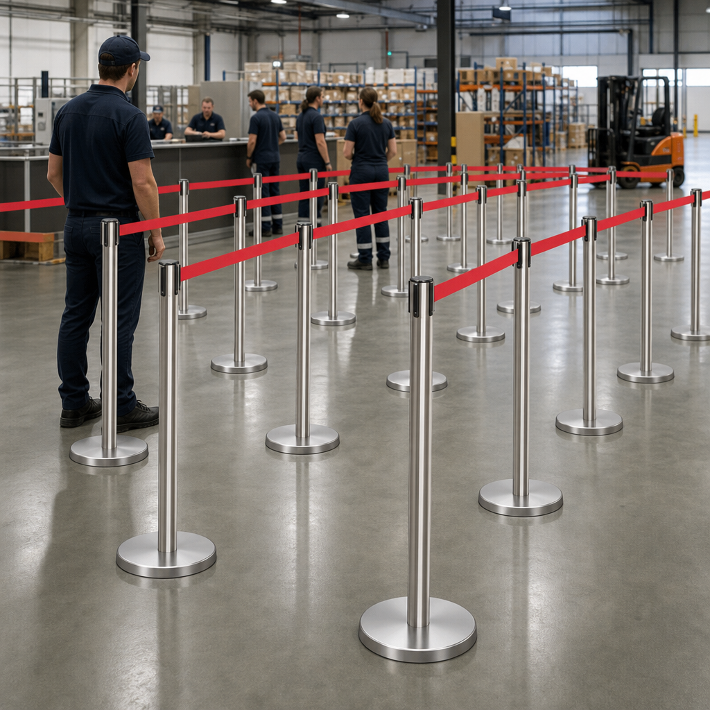 Belt Stanchions with Retractable Red Belt for Event Management (Pack of 30)