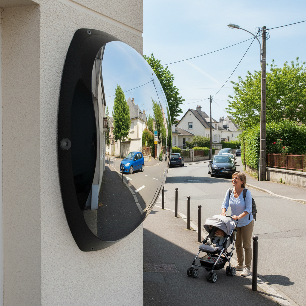 Premium Wide Angle Driveway Mirror with 180-Degree Viewing Angle and Universal Mounting Bracket... - side view | Barriers Co