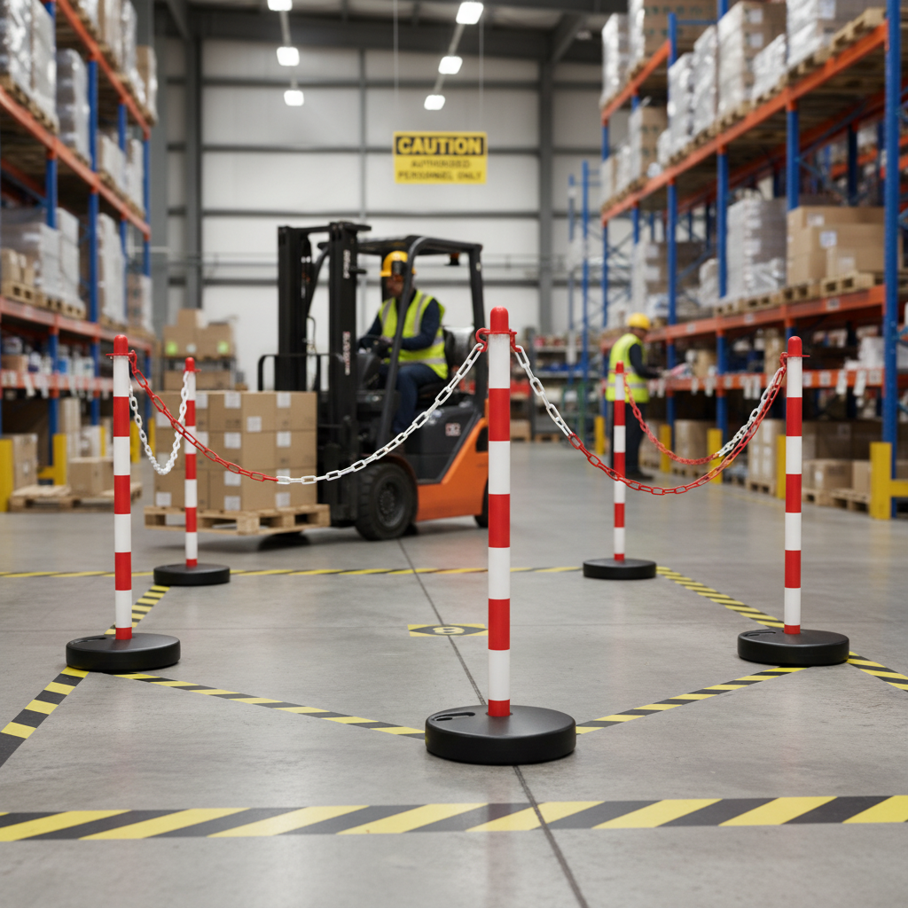 Professional Post and Chain Kit - High-Visibility Barrier Solution for Temporary Areas with 6... - side view | Barriers Co