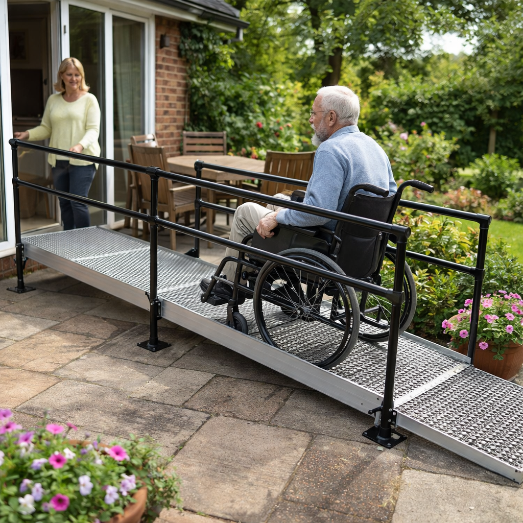 Modular Wheelchair Ramp Kit – 1080mm x 3000mm – Double Handrails – Indoor/Outdoor Use