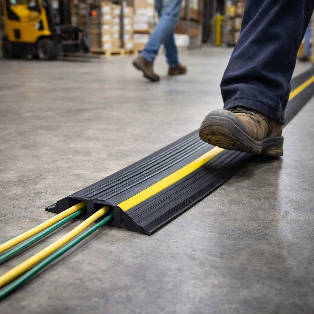 2-Channel Floor Cable Protector – Channel Size 30mm x 10mm – Heavy Duty – Indoor/Outdoor Use