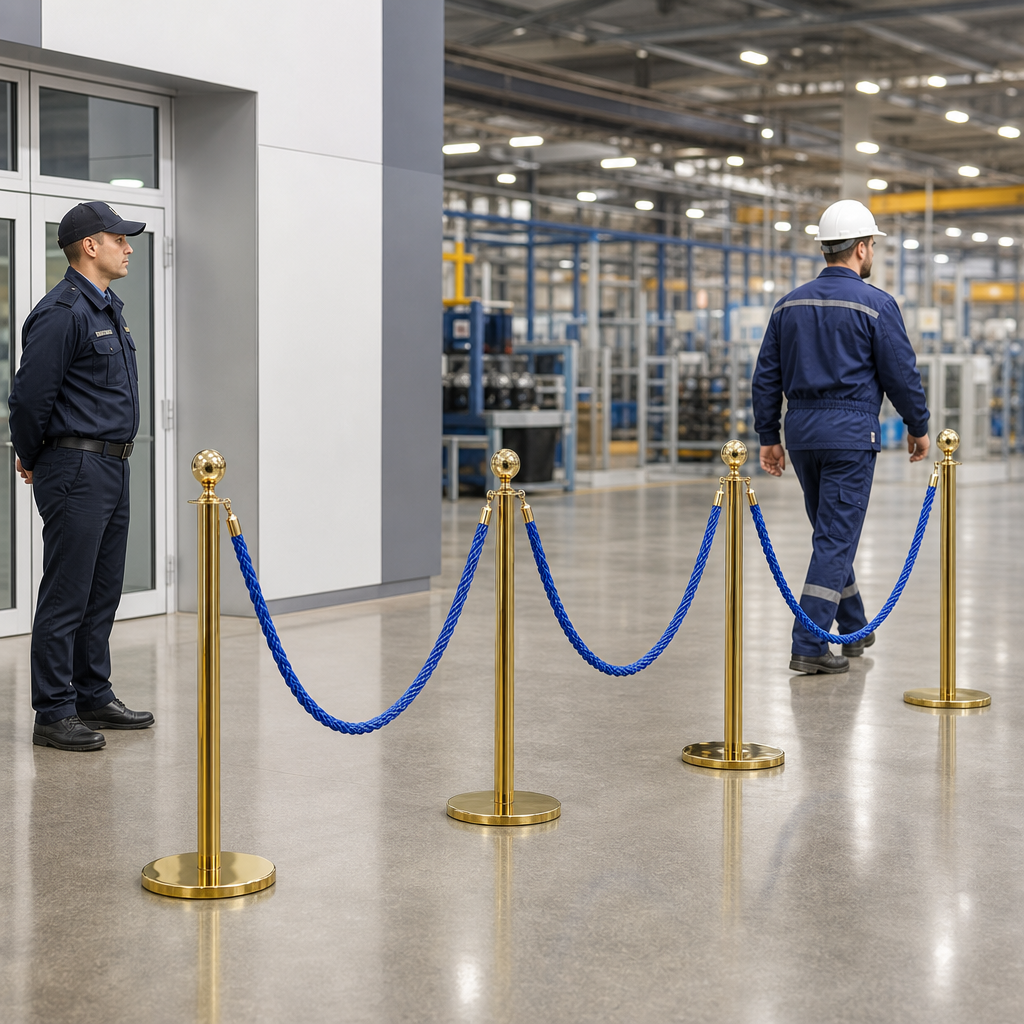 Brass Rope Barrier Set with Blue Ropes for Event Management (Pack of 10)