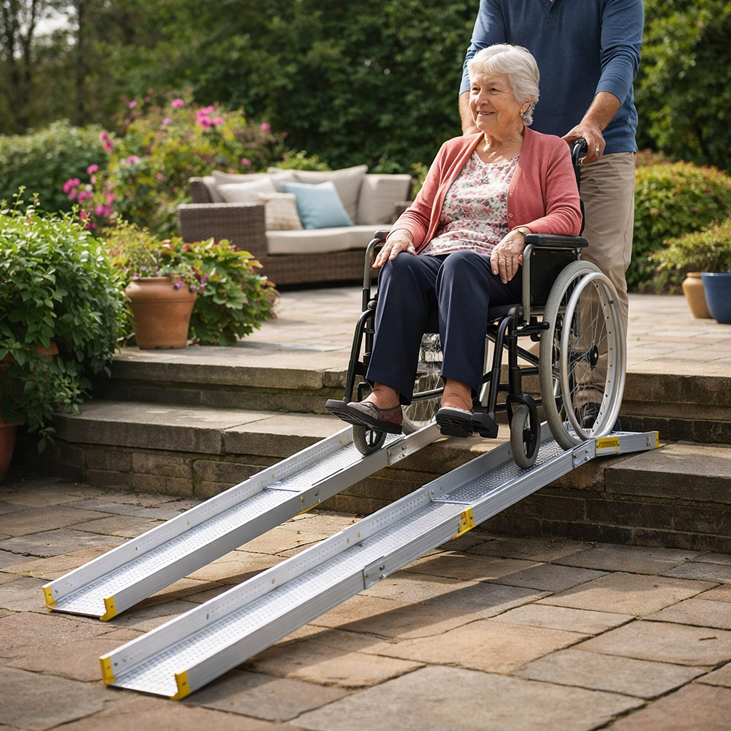 Folding Telescopic Wheelchair & Bridge Ramps – 7ft-10ft – Dual Purpose – Indoor/Outdoor