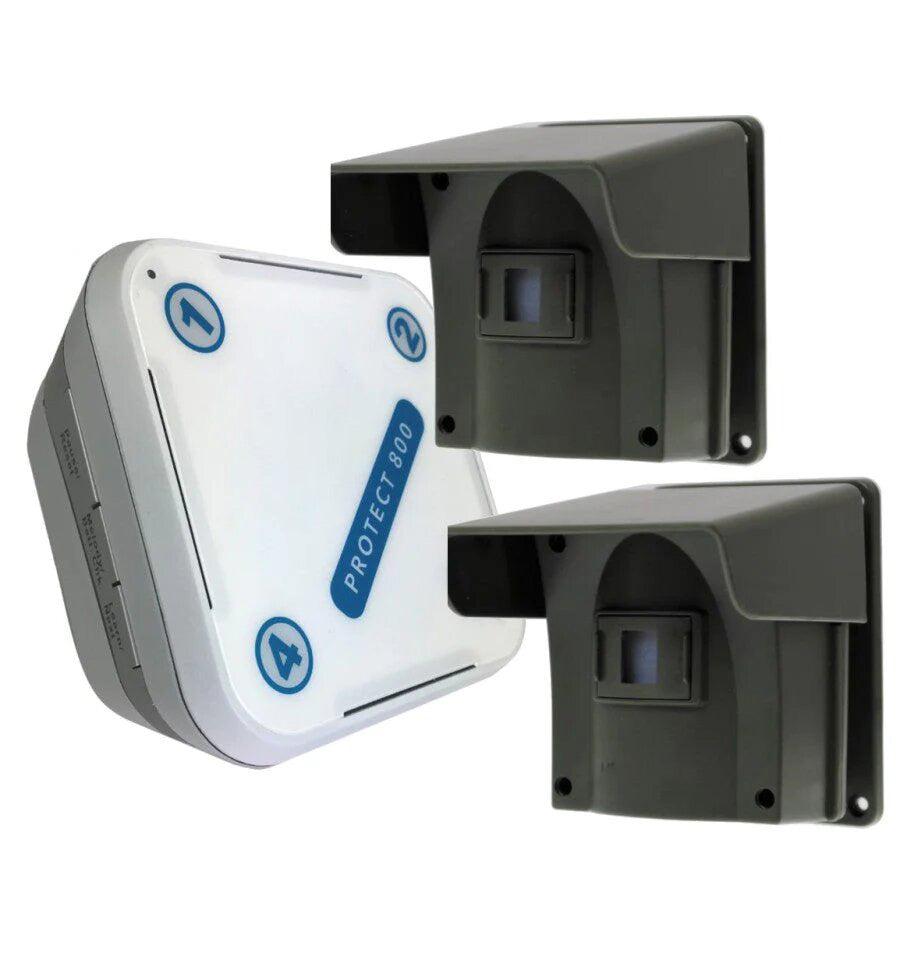 Protect 800 Dual PIR Wireless Driveway Alert System – Twin Detectors + 2 Indoor Receivers & Adjustable Lens Caps