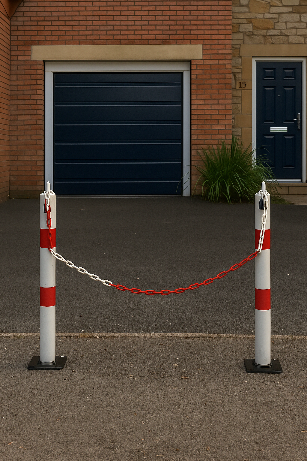 2 x 76mm Red & White Fold-Down Parking Posts with Chain Kit 1