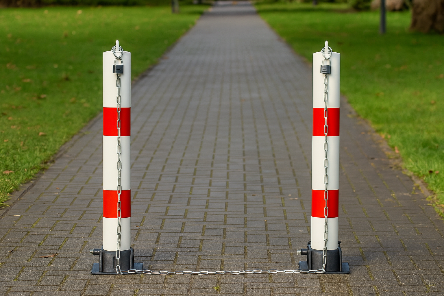 2 x Heavy Duty Fold-Down Security Posts with Chain Kit 1