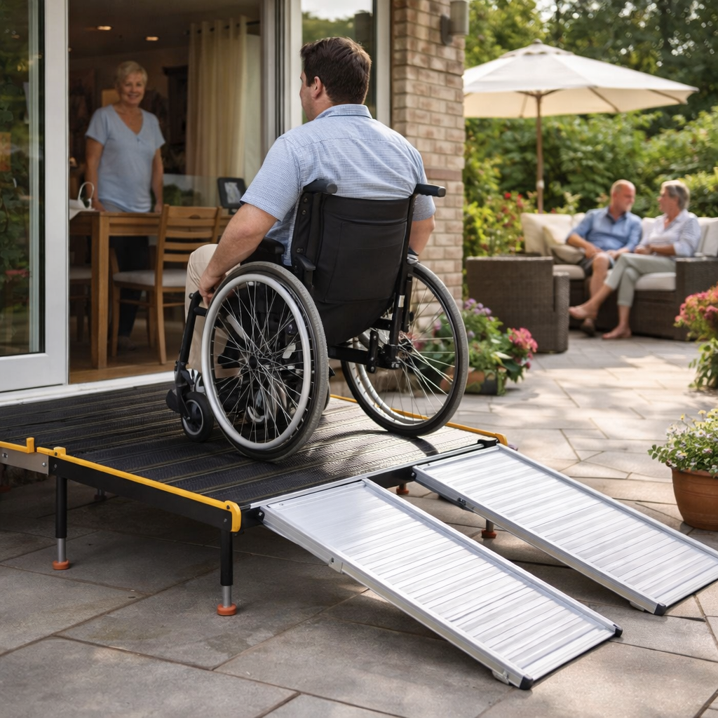 Adjustable Platform – 935mm x 1010mm – Black with Yellow Edges – Mobility Access