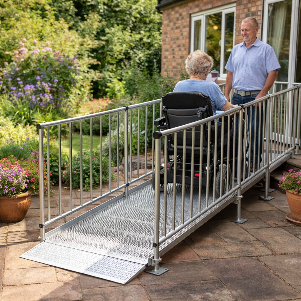Modular Wheelchair Ramp Kit – 1080mm x 3500mm – Balustrade Handrails – Indoor/Outdoor Use