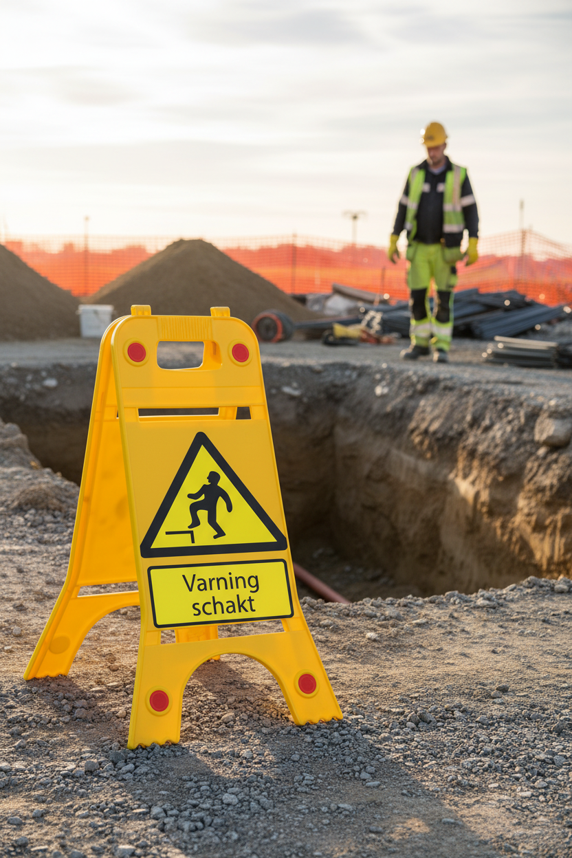 Premium Heavy Duty Floor Standing Warning Sign for Excavation Safety - Durable, Reflective, and Foldable Design