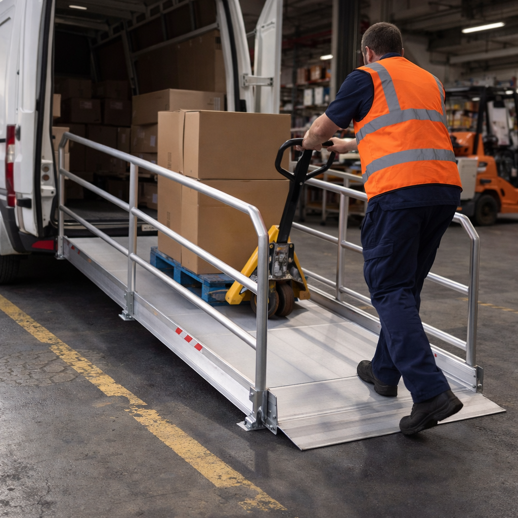 Vehicle Accessible Ramps – 1990mm Long, 1000mm Wide – Handrails – Commercial Use