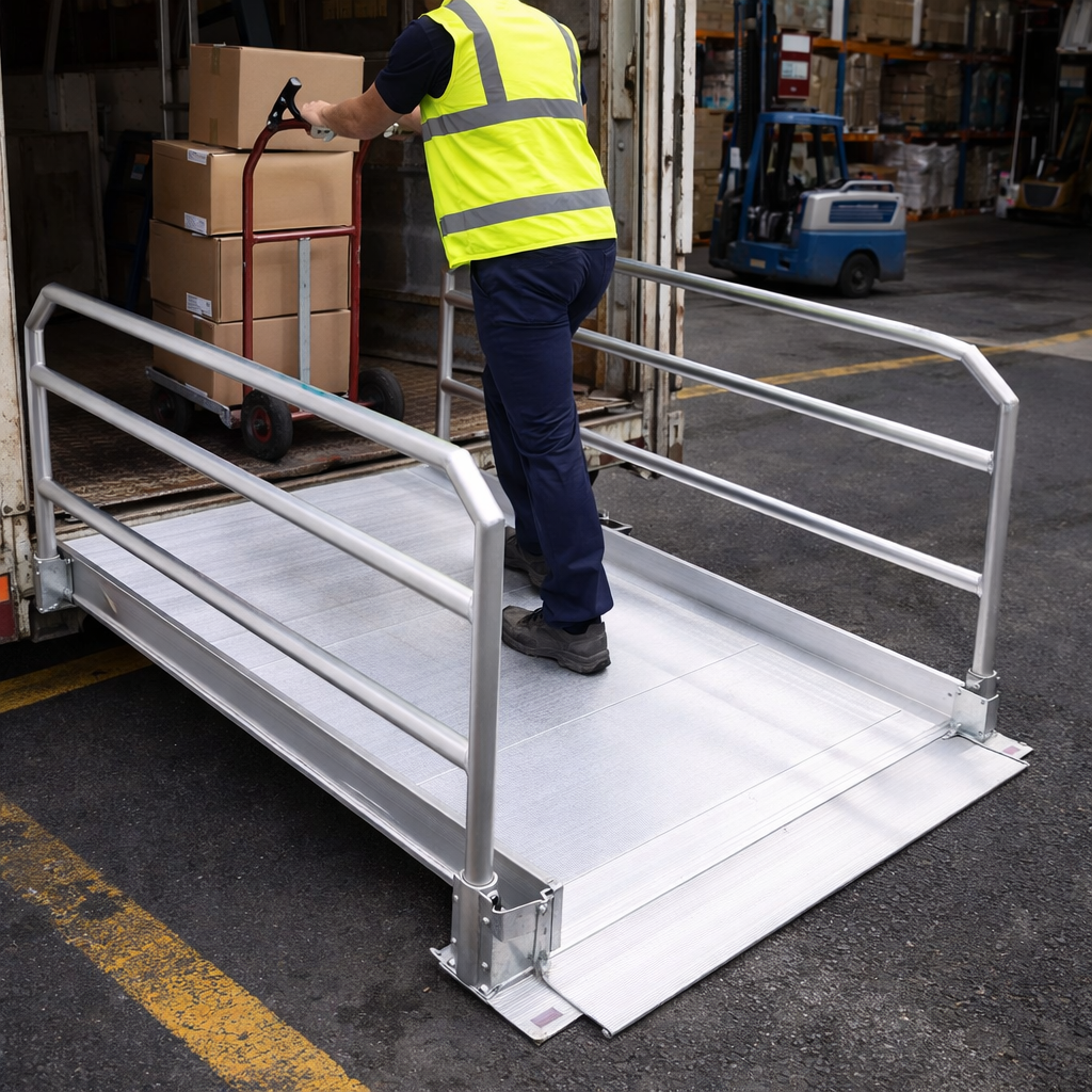 Vehicle Accessible Ramps – 1990mm L x 1250mm W – Handrails – Commercial Use