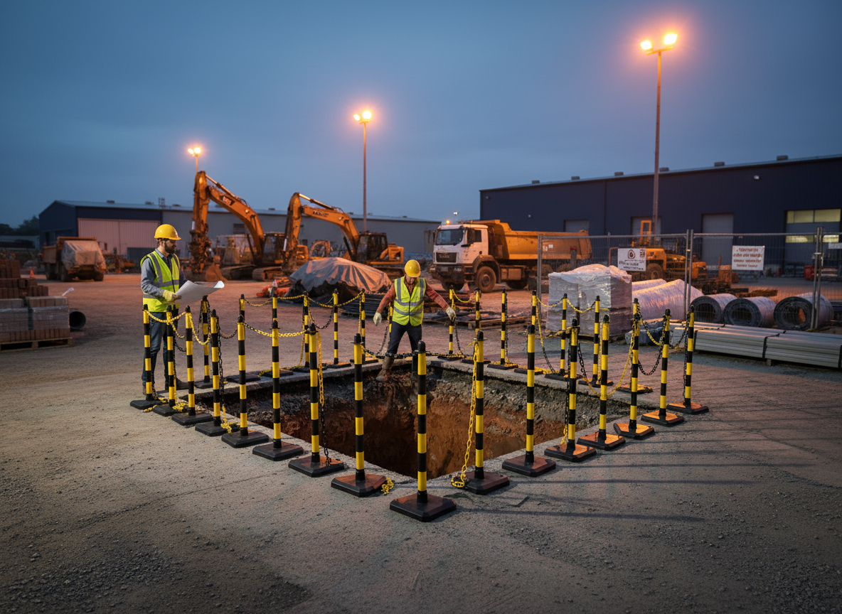 Premium Heavy Duty Post & Chain Barrier Kit with 16 Posts and 25m Plastic Chain for Crowd Control and Safety Applications