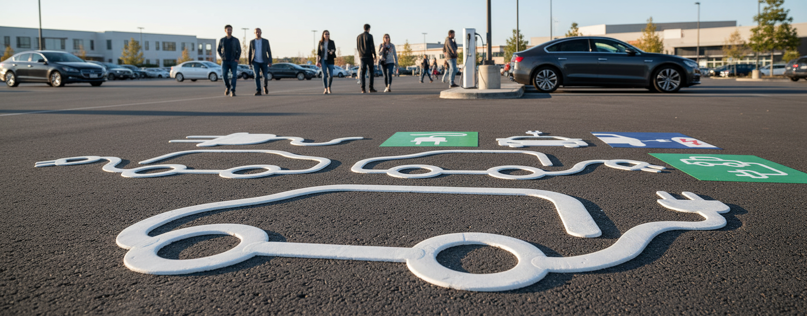 Premium Electric Vehicle Symbols for Road and Facility Marking - Durable Thermoplastic Graphics with Fast Installation