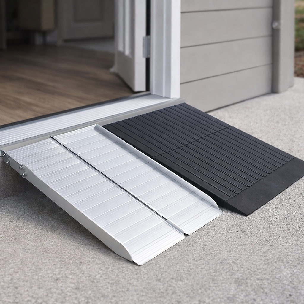 Folding Aluminium & Rubber Threshold Ramp – 2ft-8ft – Drive-In System – Wheelchair Access